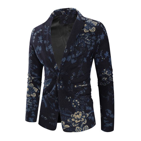

floral casual blazer men suit jacket winter autumn slim fit flower print terno masculino d91004, White;black
