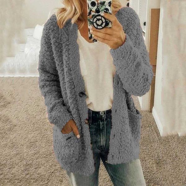 

2020 autumn teddy bear coat women winter jacket warm coat winter faux fur ladies button plush overcoat outwear female, Black