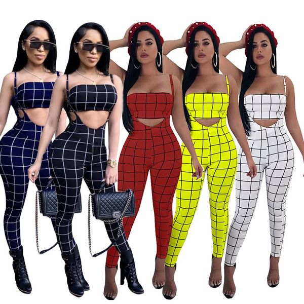 

womens suits printed tube + bib overalls women designer sets brand two-piece plaid print fashion + pants 2020 new selling, White
