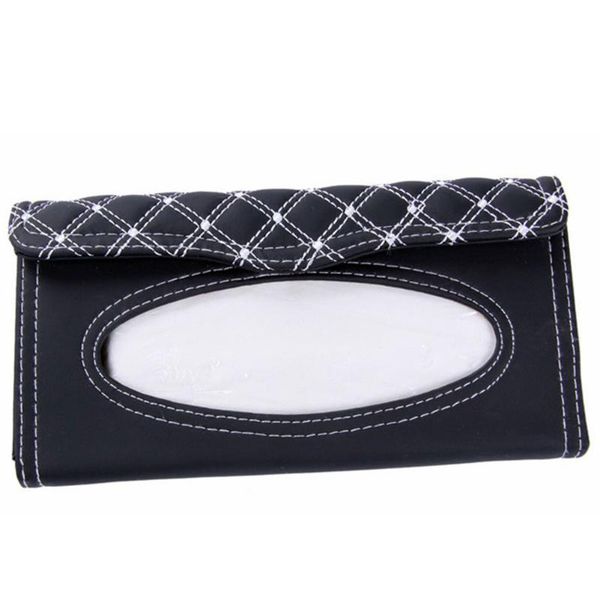 

car visor tissue box car accessories pu sun visor hanging type embroidery pattern tissue cover in styling