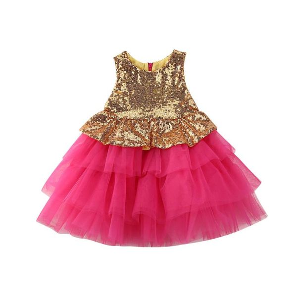 

toddler baby girl lace dress tutu party birthday princess lace formal dresses sleeveless sequined sundress, Red;yellow