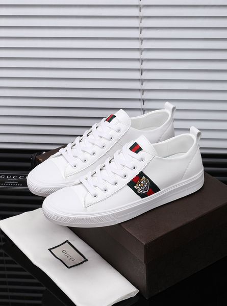 

new style high-end luxury men's casual sports jogging shoes fashion design brand platform leather upper tiger head pattern daw, Black