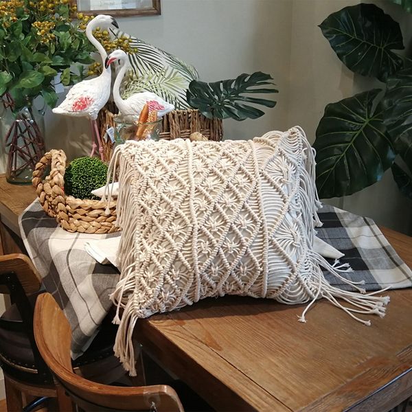 

макраме ручного хлопок thread наволочка 100% хлопок белье геометрия bohemia наволочки home decor -a наволочка