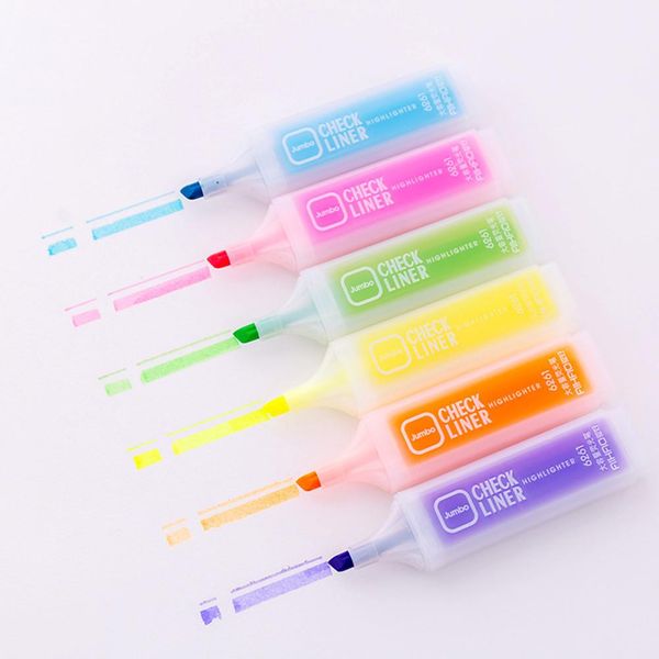 

6pcs candy color stamp highlighters pen painting graffiti marking kids crayon oblique brush tip hot, Black;red