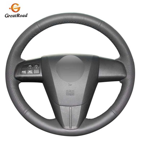 

black pu artificial leather car steering wheel cover for 3 axela 5 6 cx-7 cx-9 speed3 (us) 2010-2013