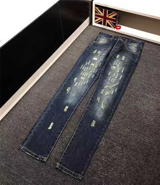 

hole jeans men's personality trend slim feet jeans long pants men, Blue