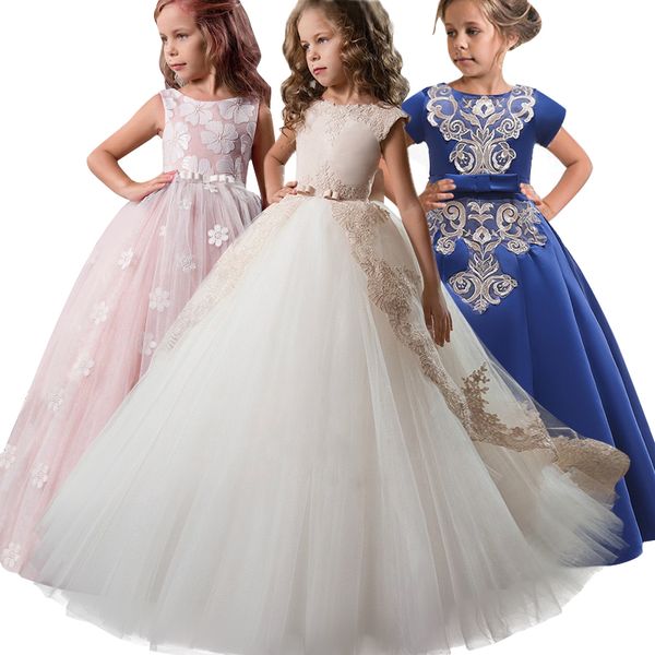 

flower girl's birthday banquet lace stitching dress elegant flower girl wedding party first petal dress for the eucharist, Red;yellow