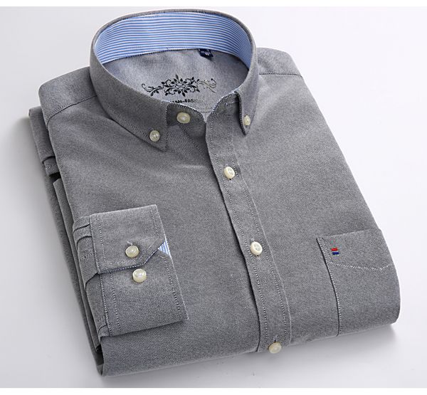 

2019 new mens long sleeve solid oxford dress shirt colors with left chest pocket casual regular-fit button down shirts, White;black