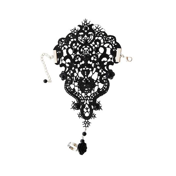 

wedding bridal bracelet for women white lace chain glove harness finger bracelet with flower charm vintage gothic jewelry, Golden;silver