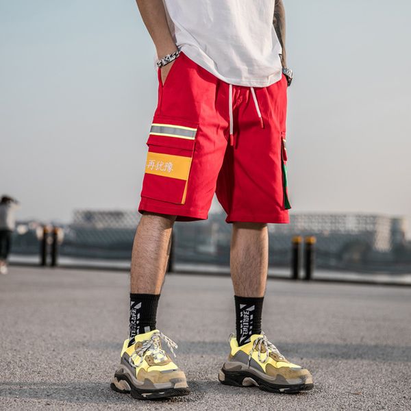 

mrmt 2019 brand men's students reflective five fashion pants short pants for male casual big pocket, Black