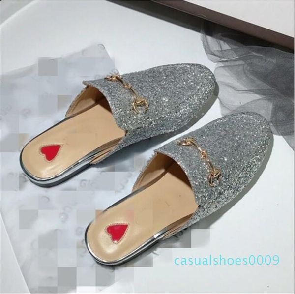 

brand mules princetown women slippers mules flats genuine leather fashion metal chain ladies casual shoes size 34 - 41 c09, Black