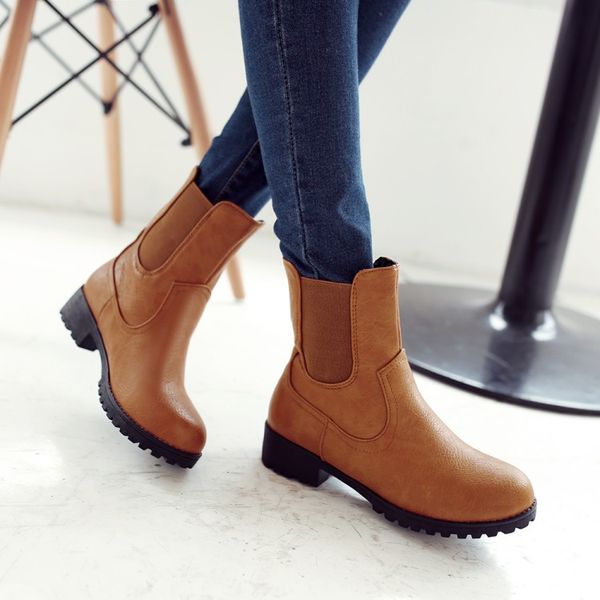 

big size boots women shoes boots for women ladies shoes woman winter solid color waterproof table, Black
