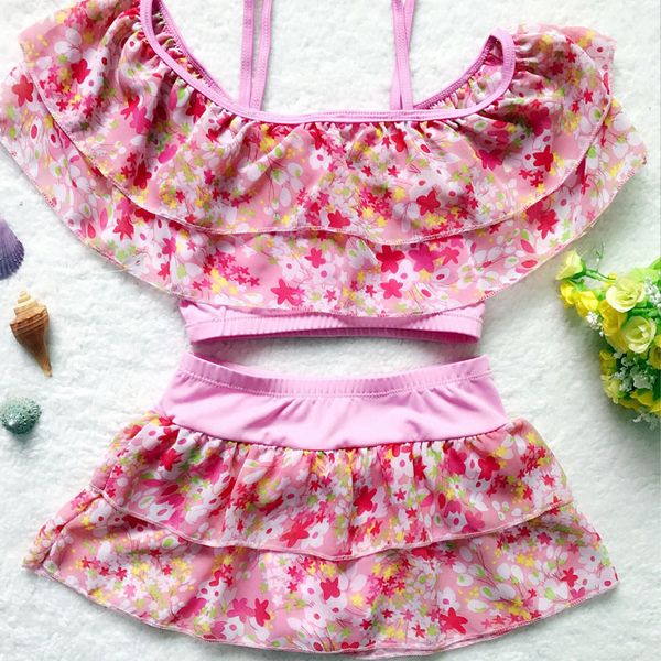 

2019 girl swimsuit children's swimming suit kids split two pieces floral swimwear beach bathing cute sport swim costumes set