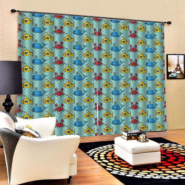 

cartoon fish curtains living room bedroom decor 2 panels hookswindow curtains green blackout curtain