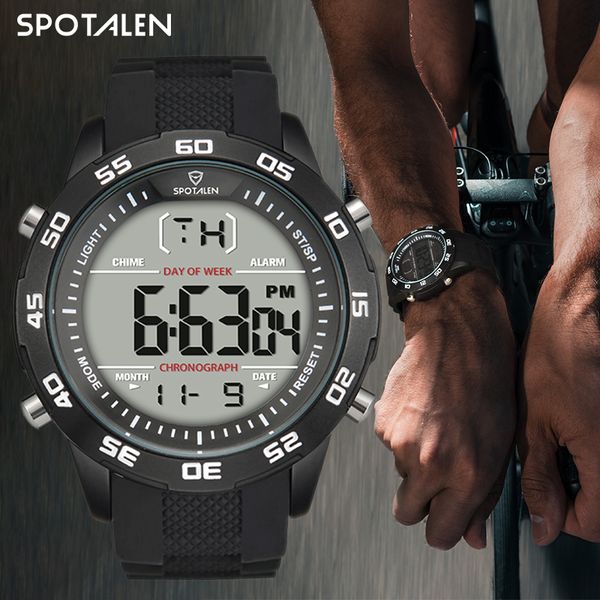 

spotalen luxury sports satch men's analog digital silicone led back light electronic clock men relogio masculino top, Slivery;brown