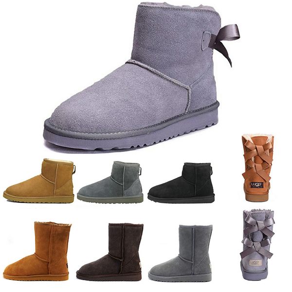 

2019 new wgg women boots short mini australia classic knee tall winter snow boots bailey bow ankle bowtie black grey chestnut 5-10