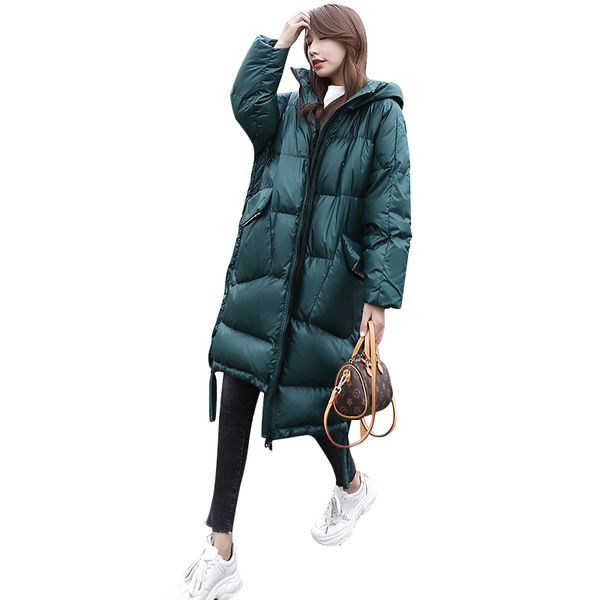 

95% white duck down jackets 2020 women's winter loose thick warm hooded long down jackets coat abrigos mujer invierno, Black