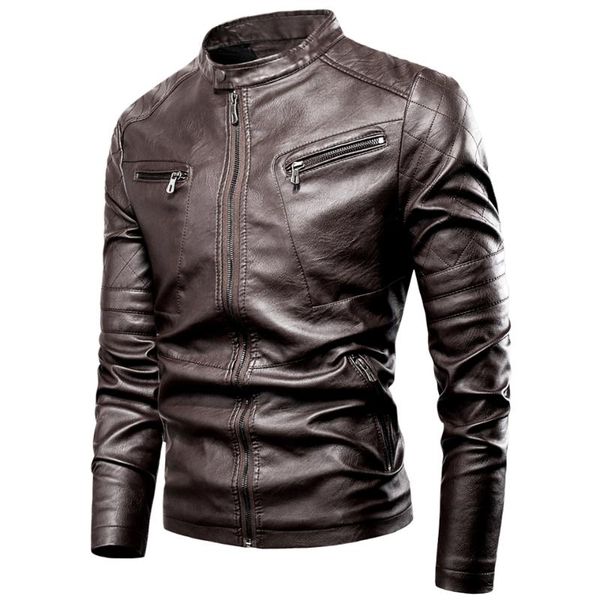 

luulla men's 2020 spring new motor casual vintage leater jacket men brand autumn biker rivet pockets pu leather jacket coat men, Black