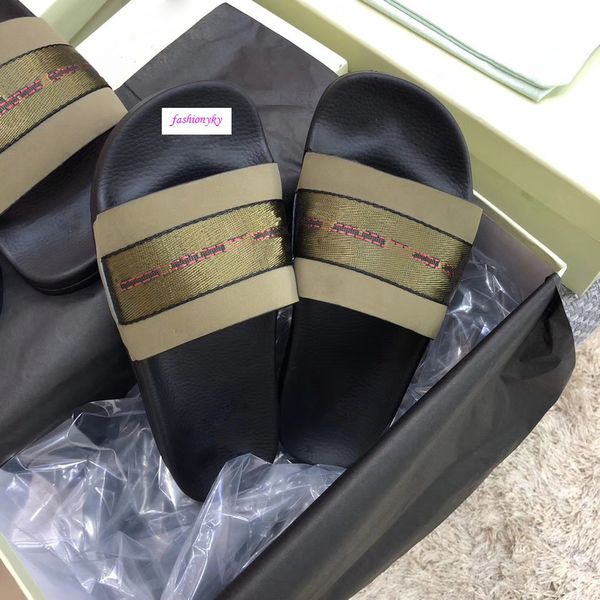 

summer fashion off casual shoes indoor beach slippers white printing lovers slippers with box, Black