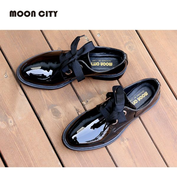 

2019 fashion spring & autumn oxford flats woman loafers shoes femme new patent leather shoes woman casual riband women's flats t200111, Black