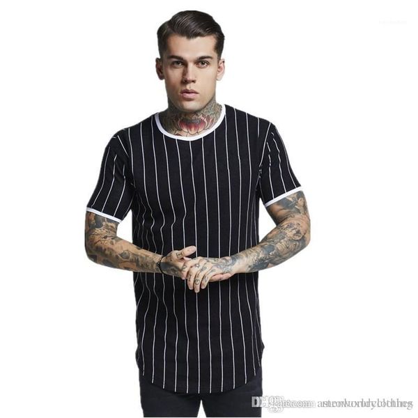 

long tshirt summer black dark green longline short sleeved tees mens cotton striped, White;black