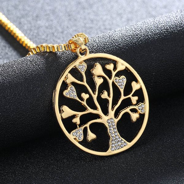 

tree of life crystal round small pendant necklace hip hop necklace gold silver colors bijoux collier elegant women jewelry gifts