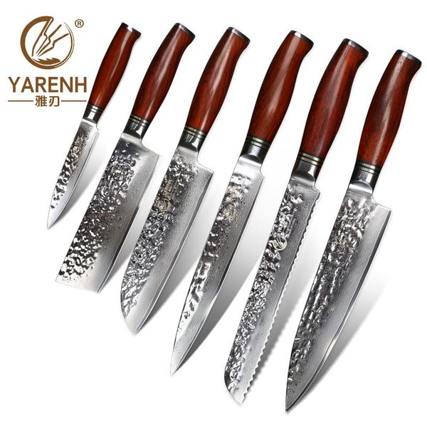

6 шт Набор кухонных ножей 73 Слои Дамаск стали Нож поварской Набор Dalbergia Вуд Ручка Японский нож Лучший Приготовление Ножи