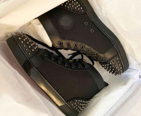 

superior quality spikes ii men high-red bottom sneaker shoes black mesh leather man casual walking rivets outdoor trainer with box