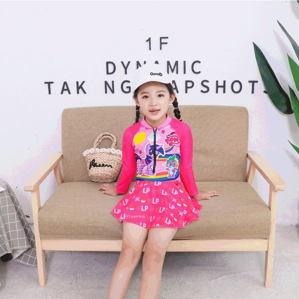 

7mp7w children's swimwear girl princess dress swim swimsuit in the big one-piece printed swimming suit quick-drying long-sleeved prince, White;black
