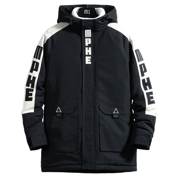 

2019men's winter tooling jacket men hooded parka for men thick warm windproof outerwear sports coat, Black