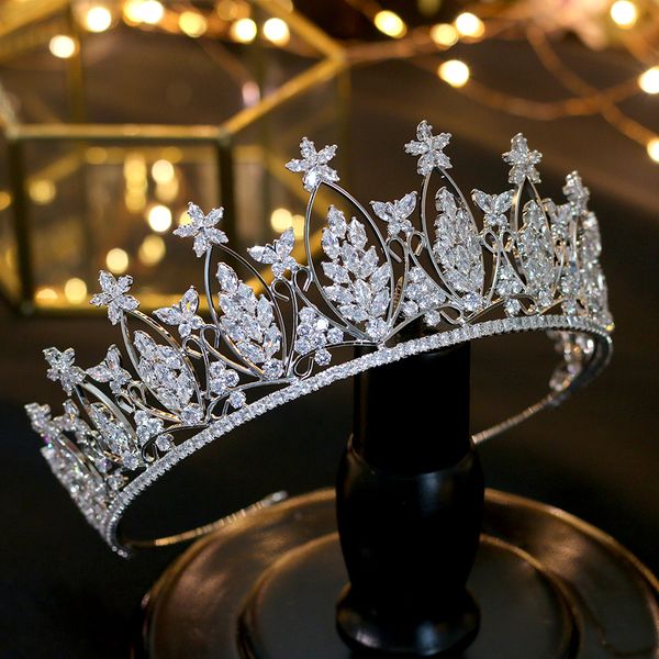 

noble beauty princess tiara cubic zircon wedding bridal crown rhinestone pageant crown for brides headbands, Silver