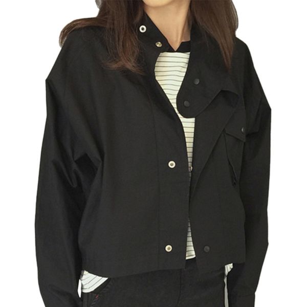 

women jackets fashion short button coat pocket jacket black cardigan loose bomber jacket cotton thin women clothes, Black;brown