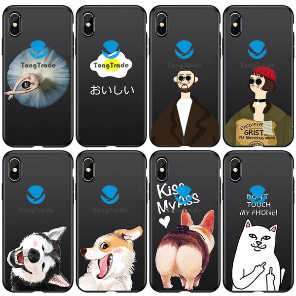 

[tongtrade] soft silicone tpu case for iphone 11 pro x xs max 8 7 6s 6p 5s huawei p30 p20 cartoon cat dog leon the professional black case