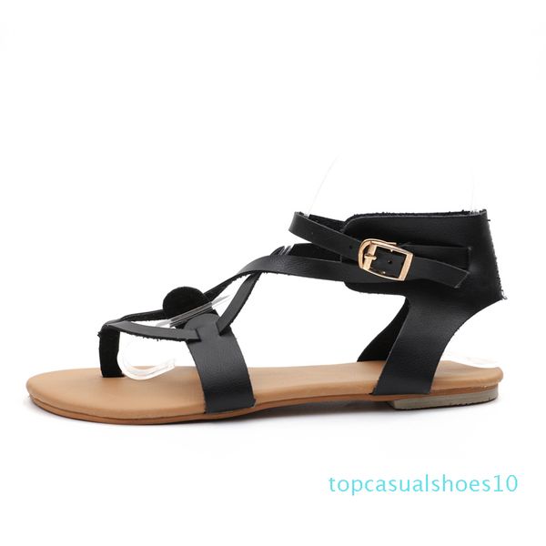 

vintage gladiator sandals summer flat platform shoes woman buckle strap flip flops women shoes plus size 35-43 xwz4982 t10, Black