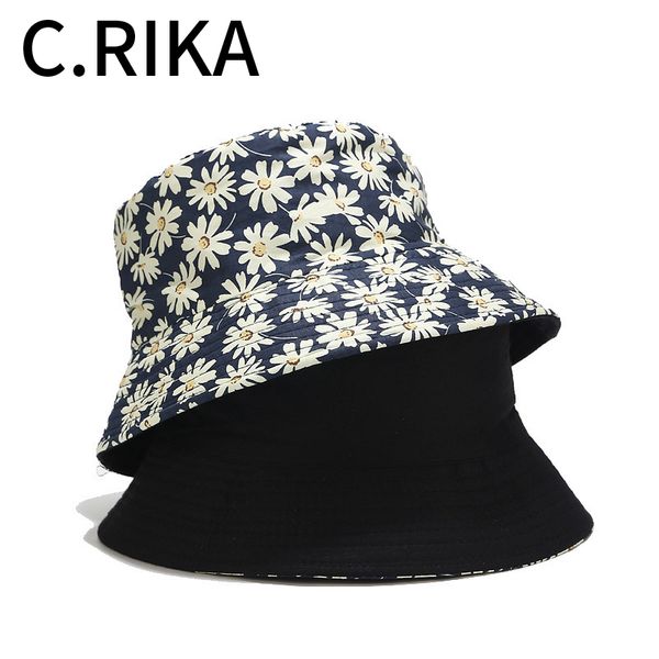 

summer cotton daisy two side bucket hat men women outdoor panama fashion foldable bob fisherman hat casual travel fishing cap
