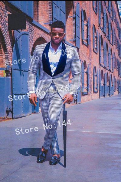 

new latest design one button houndstooth wedding groom tuxedos shawl lapel groomsmen mens dinner blazer suits (jacket+pants+tie) 442, Black;gray