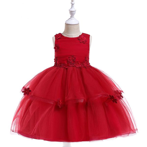 

mqatz new 2019 baby girl princess dress children flower dresses belle vestido summer and autumn for 4-8t girls birthday party, Red;yellow
