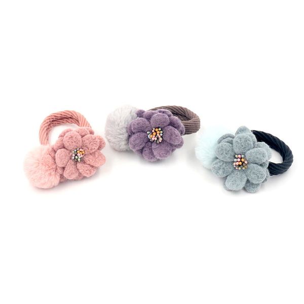 

girls cashmere flower hair ties rubber band wool felt hair rope plush hairball elastic bands lovely winter accessories
