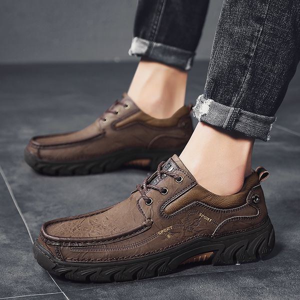 

genuine leather men's shoes outdoor casual shoes male comfortable flats men loafers male lace up loafers hc-480, Black
