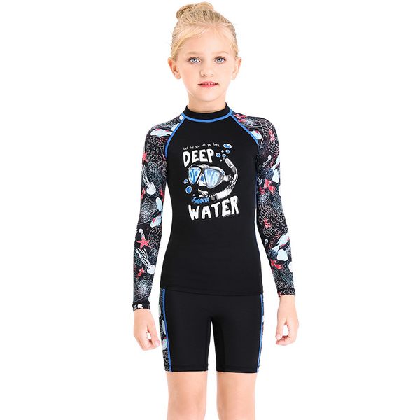 

boys two piece rash guard swimsuits kids long sleeve sunsuit swimwear sets girls upf50+ sun uv protection bathing suit 2-12 year