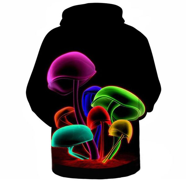 

colorful mushroom printed hoodies men 3d sweatshirt quality plus size pullover novelty 3xl streetwear male hooded, Black
