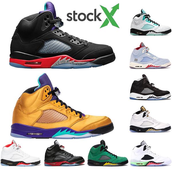 

jumpman 5s ice blue men basketball shoes 5 laney yellow bred red suede white cement metallic psg black sport sneaker size 40-47, White;red