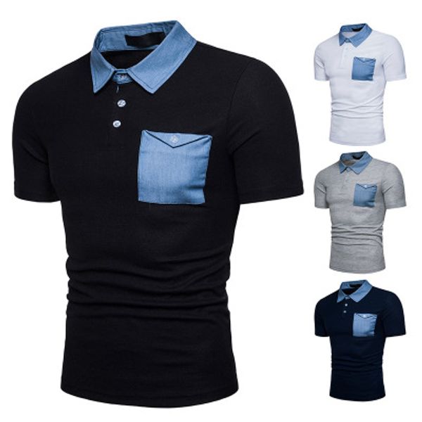 

men's casual shirts shirt summer fashion denim stitching lapel short-sleeved slim t-shir p007, White;black