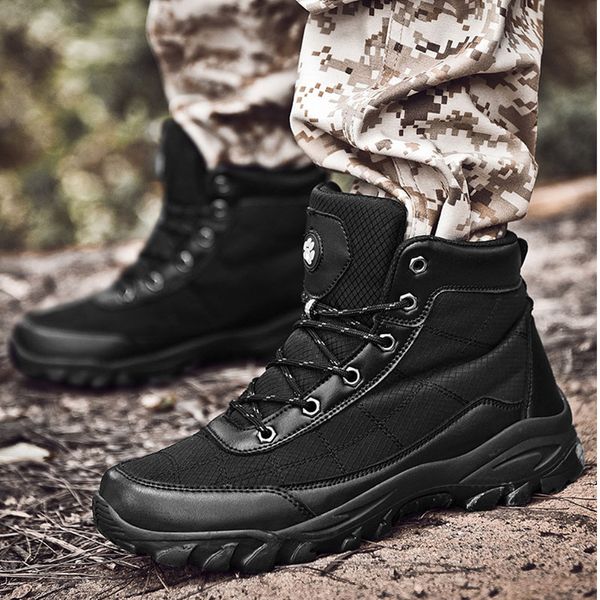 

comfort autumn new pu polyester splice ankle boots men outdoor thick rubber non-slip male shoes army style supper big size 39-48, Black
