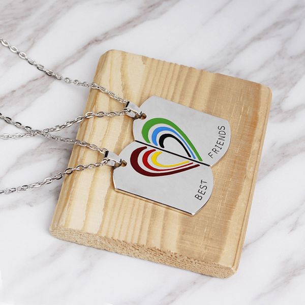 

new fashion creative valentine 's day gift i love you hollow heart inlaid rhinestones 2 pcs/set splicing friends necklace, Silver