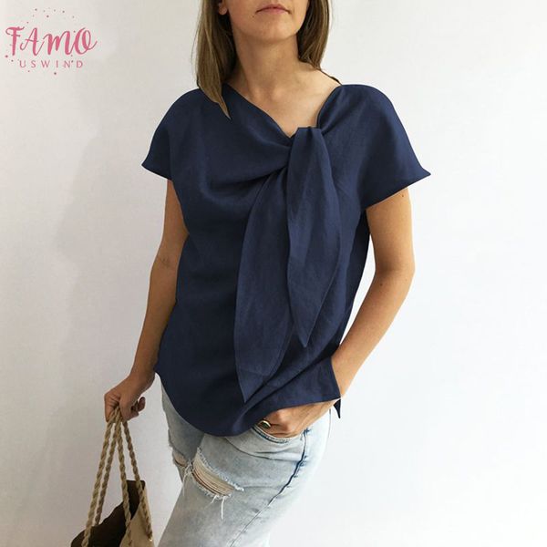 

plus size women elegant blouse shirts 2019 summer vintage o neck short sleeve shirts v neck female casual solid blusas, White