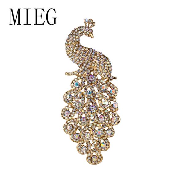 

mieg brand large size crystal rhinestones beautiful peacock brooch pins for women, Gray