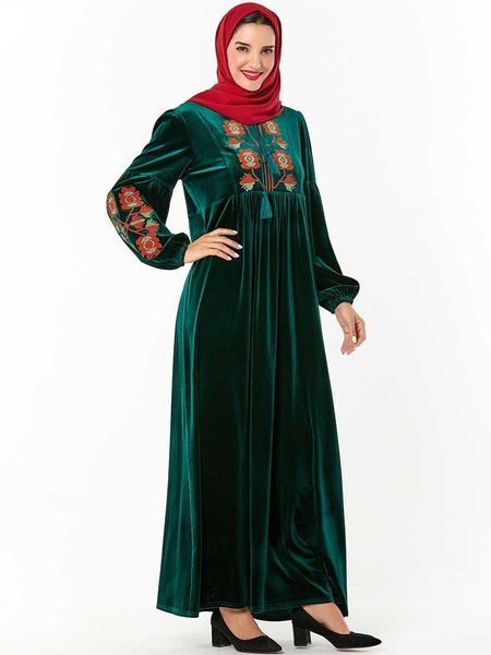 

fashion elegant jilbabs and abayas muslim scarf dresses mc209244 women's gold velvet embroidered long (excluding headscarf, Red