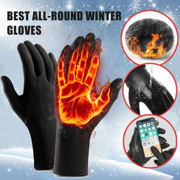 

autumn winter women pu leather thickened touch screen warm full fingers windproof driving waterproof gloves mittens black