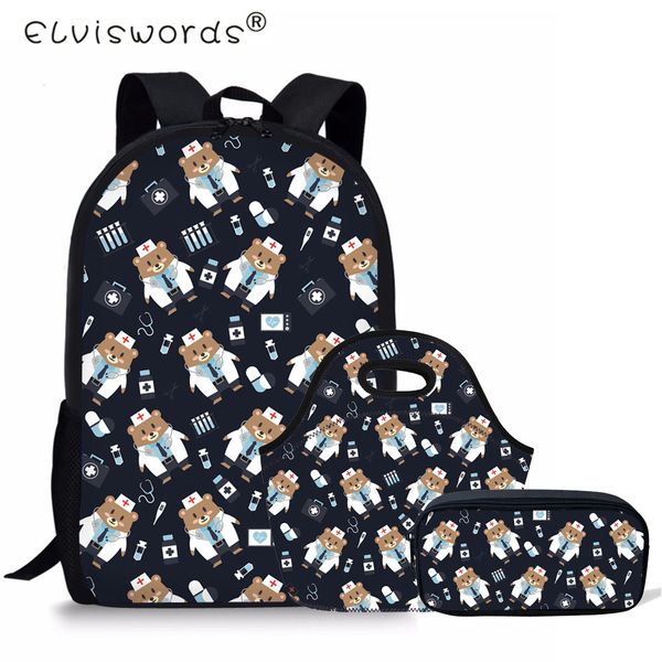 

elviswords school backpack set doctor bear pattern girls bookbags kids camouflage students rucksack shoulder bag for children